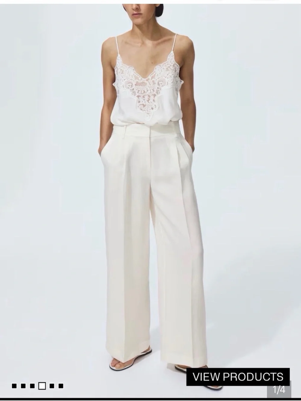 H&M High-Waist Wide Leg Cream Linen Blend Trousers Size US 10, NWT
